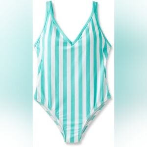 NWT Kona Sol Mint Stripe One Piece Swimsuit Size 20W Plus V Neck Strappy Back